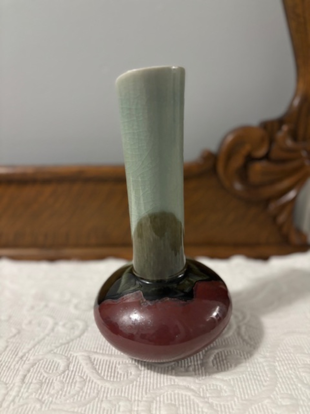 Maitland-Smith Celadon Green & Brown  Crackle Glaze Vase